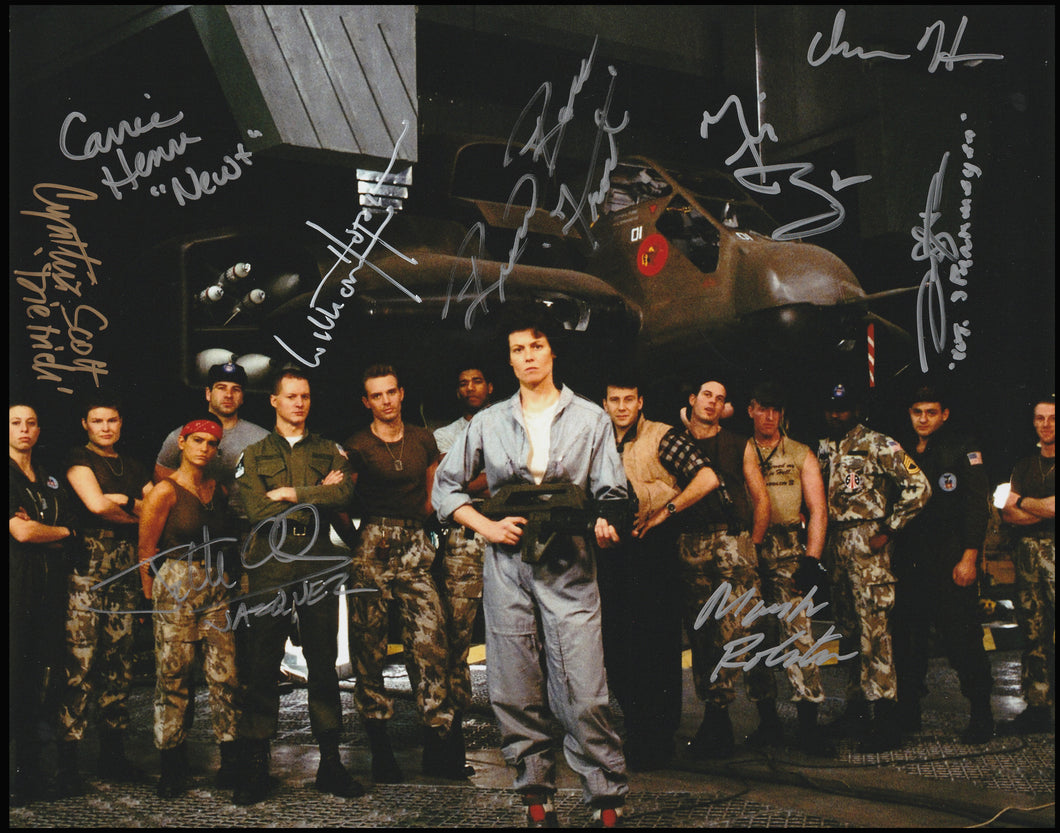 Aliens signed 11x14  Signed by 9  Michael Biehn  Carrie Henn