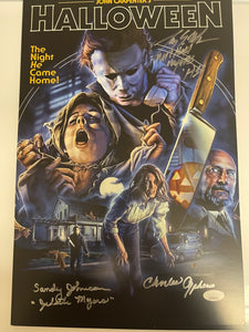 Halloween Sandy Johnson, Charles Cyphers and Tony Moran signed 11x17 poster