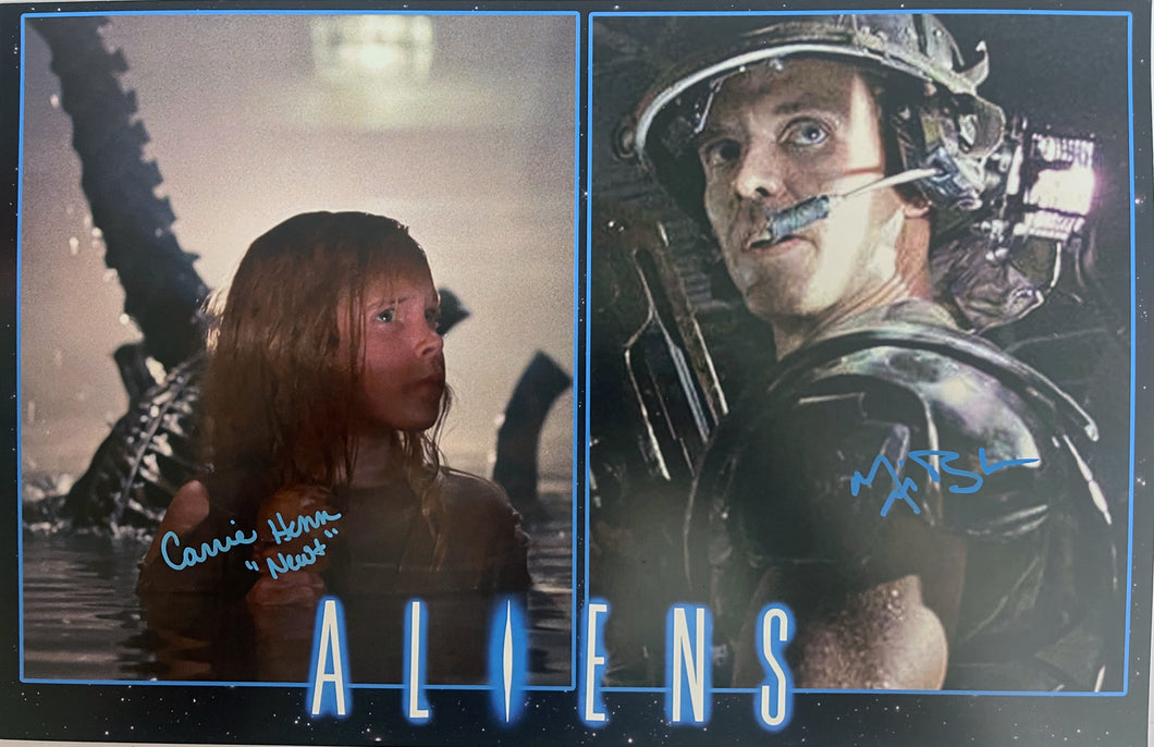 Aliens Michael Biehn Carrie Henn signed 11x17 poster