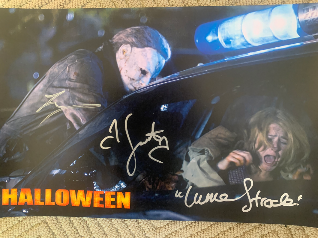 Halloween Scout Taylor Compton Tyler Mane signed 11x17 poster JSA COA